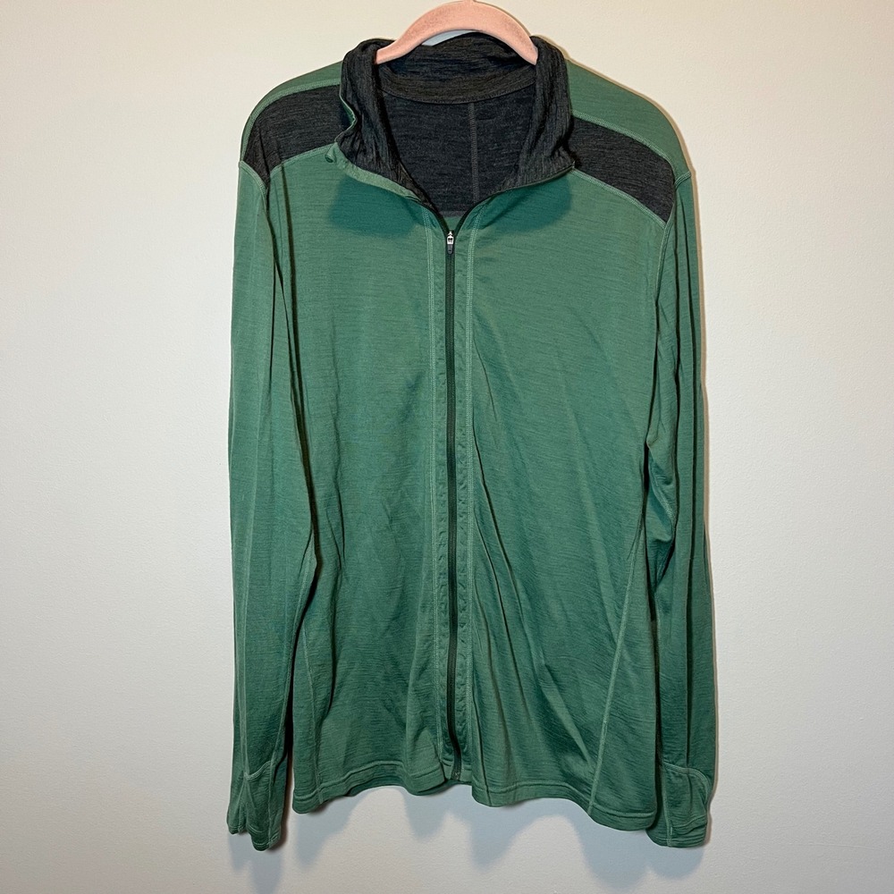 Ibex Merino Wool Full Zip Jacket Men's Green Charcoal Thumbholes S17